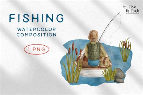 Fishing Watercolor Clipart Fisher In Boat PNG