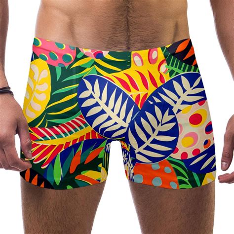 Swim Jammers For Men Mens Swim Jammers Modern Colorful Leaf Cartoon