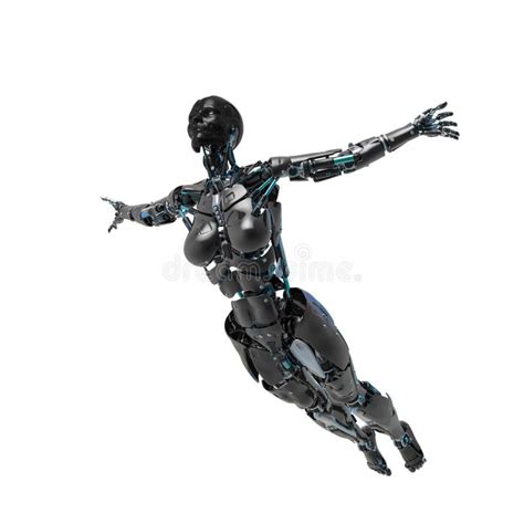 Cyborg Female Comic Pose One In A White Background Stock Illustration