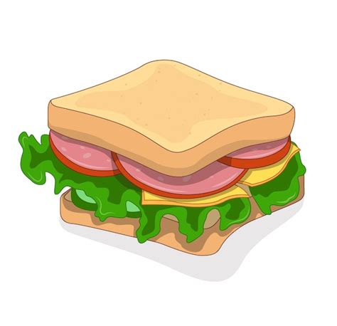 Sándwich de jamón queso pepino y lechuga Vector Premium