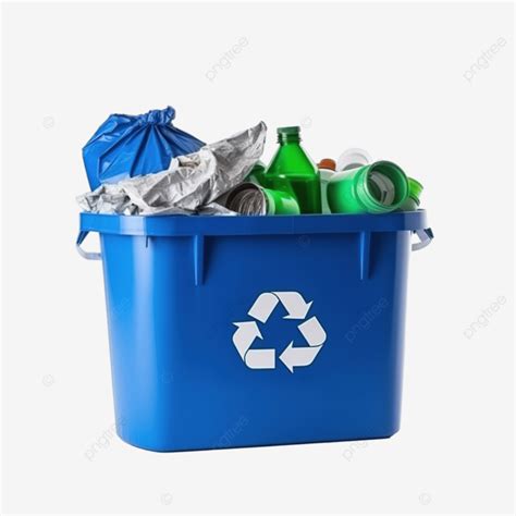 Blue Recycle Bin With Recycle Symbol And Bottle And Paper Bag Bin