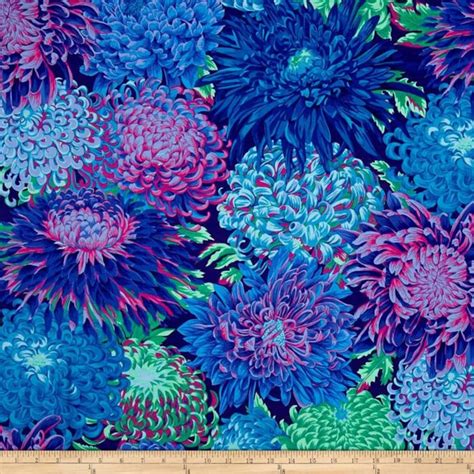 Kaffe Japanese Chrysanthemum Blue Pwpj Kaffe Fassett Etsy