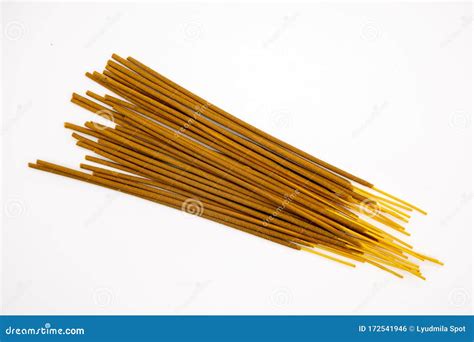 Brown Indian Incense Aroma Sticks Isolated On White Background Close Up