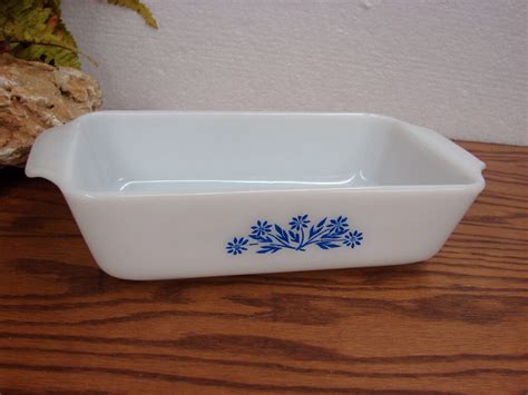 Vintage Fire King Anchor Hocking Milk Glass Blue Flowered Bread