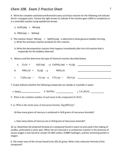 Solved Chem Exam Practice Sheet Name The Chegg