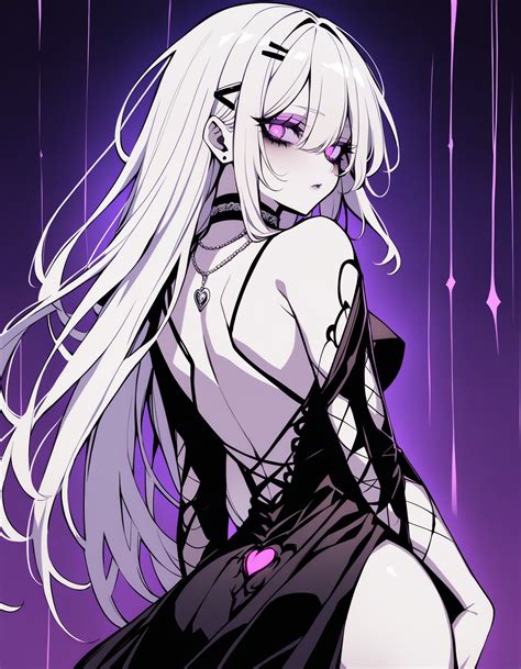 Rule 34 1girls Ai Generated Back View Choker Dress Goth Gothic Heart Necklace Purple Eyes Sad