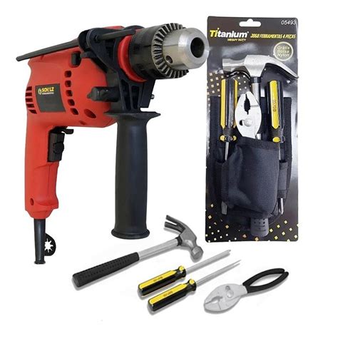 FURADEIRA IMPACTO 1 2 500W SCHULZ KIT FERRAMENTAS MARTELO 110V 220V