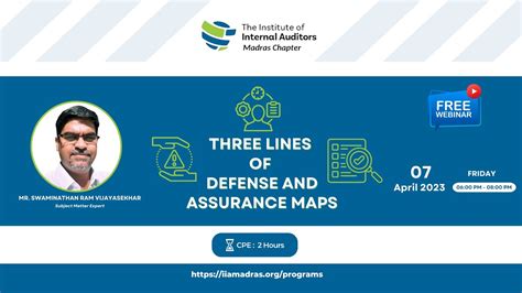 Three Lines Of Defense And Assurance Maps Webinar 07 April 2023 Iia Madras Chapter Youtube