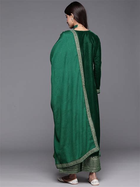 Buy Green Yoke Design Velvet Straight Suit With Dupatta Online At Rs