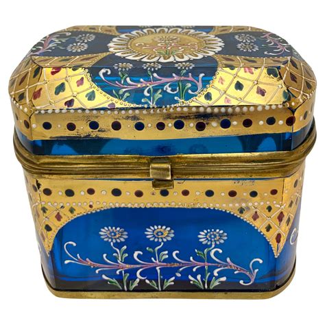 Antique Bohemian Moser Enameled Glass Jewelry Casket Box 19th Century For Sale At 1stdibs