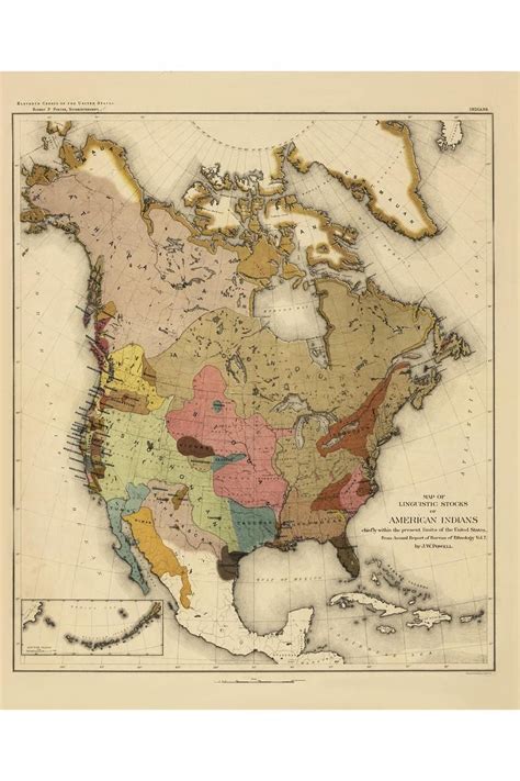 Native American Languages, Map by John Wesley Powell Late 1800s Teak ...