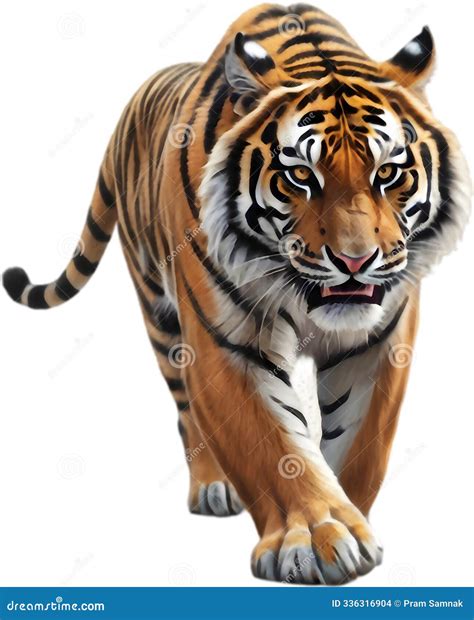 Fierce Striped Tiger in Stylized Cartoon Like Illustration. Stock