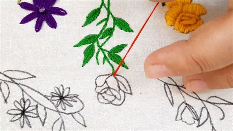 Hand Embroidery Rose Flower Design With Button Hole Stitch In