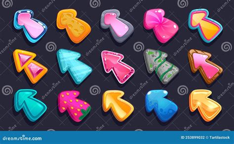 Set Of Game Arrows Ui Or Gui Interface Cursors Vector Illustration