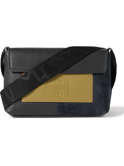 Paul Smith Logo Embossed Colour Block Leather And Suede Messenger Bag