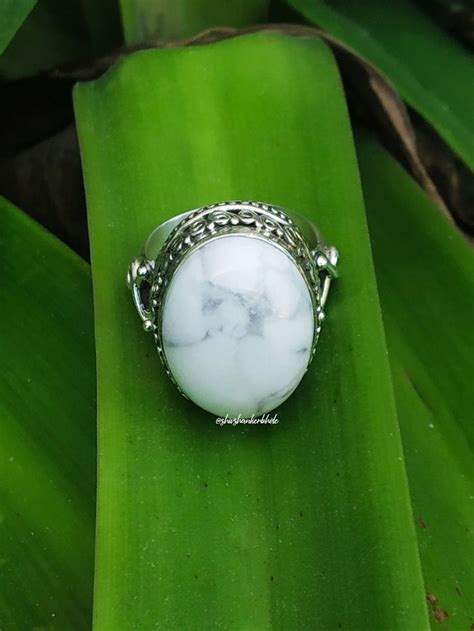 Howlite Ring Silver Ring X Mm Big Oval Stone Ring Etsy