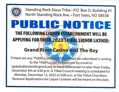 Public Notice Liquor License Grand River Casino - Standing Rock