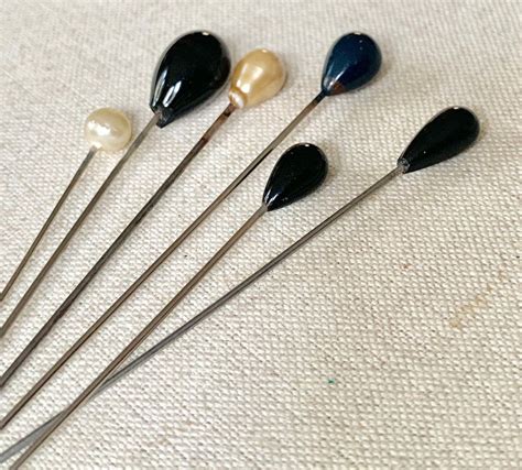 Antique Vintage Hat Pins Lot of 6 Black Pearl Stick Pins Brooch Wedding ...