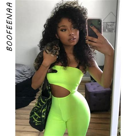 T Boofeenaa Cutout Tube Romper Neon Green Hollow Out Strapless