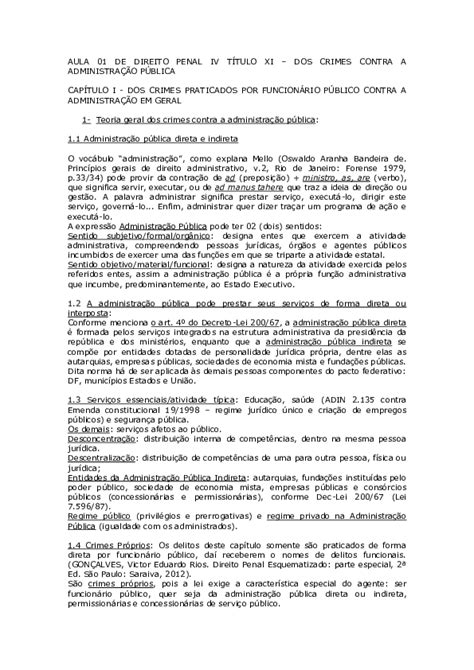 Pdf Aula 01 De Direito Penal Iv TÍtulo Xi Dos Crimes Contra A