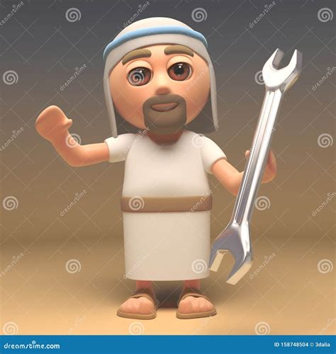 3d Cartoon Jesus Christ Character Holding A Spanner 3d Illustration