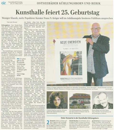 Kunsthalle feiert 25 Geburtstag Kunsthalle Kühlungsborn