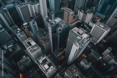 City Top View of Skyscrapers Building by drone . Aerial view cityscape ...