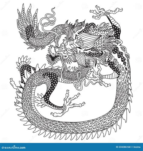 East Asian Dragon Celestial Animal Black And White Stock Vector