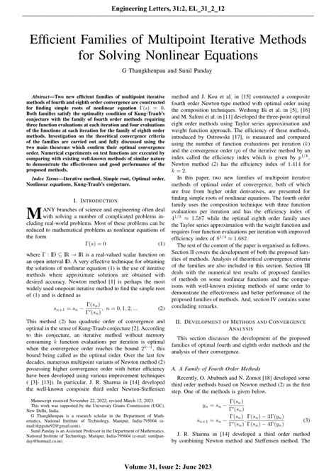 PDF Efficient Families Of Multipoint Iterative Methods For Solving