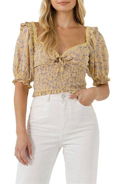 Endless Rose Floral Lace Smocked Top Yellow Multi Editorialist