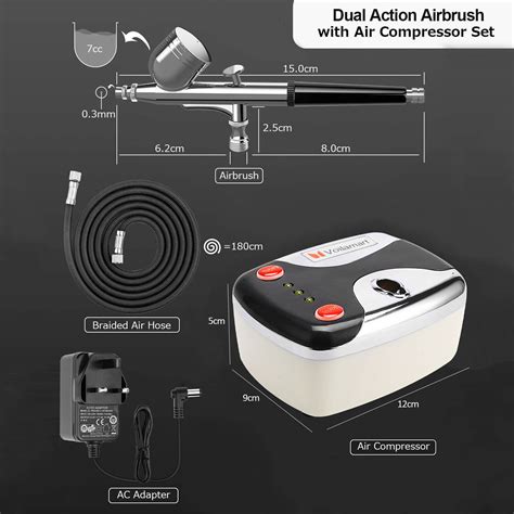 Voilamart Airbrush Compressor Kit 0 3mm Dual Action Air Brush Gun