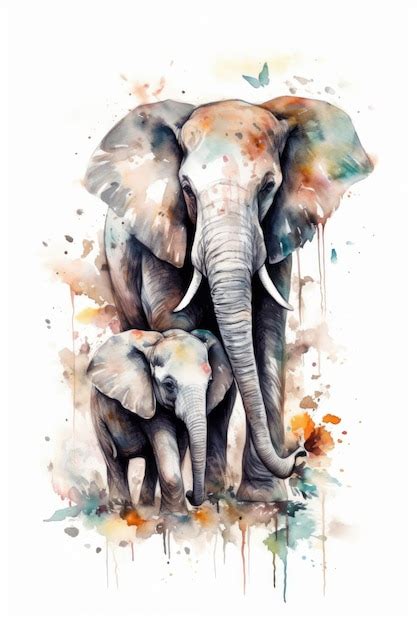 Premium Photo | A watercolor painting of a mother elephant and her baby ...