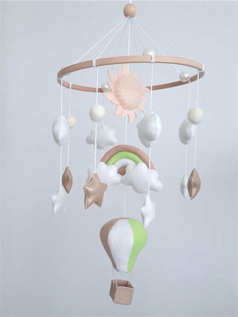 Hot Air Balloon Baby Mobile Felt Travel Nursery Decor Rainbow Clouds