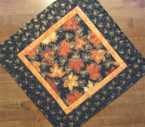 Red Orange And Gold Leaves On Black Fall Quilted Table Topper Quiltsy Handmade Quilted Table