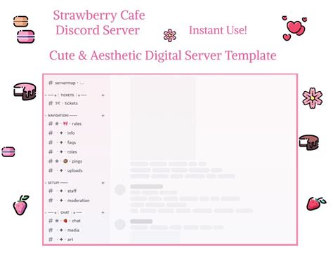 Aesthetic Discord Server Template Strawberry Pink Cafe Themed Etsy