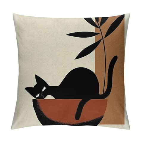 Chilfamy Boho Abstract Black Cat Decorative Throw Pillow Covers