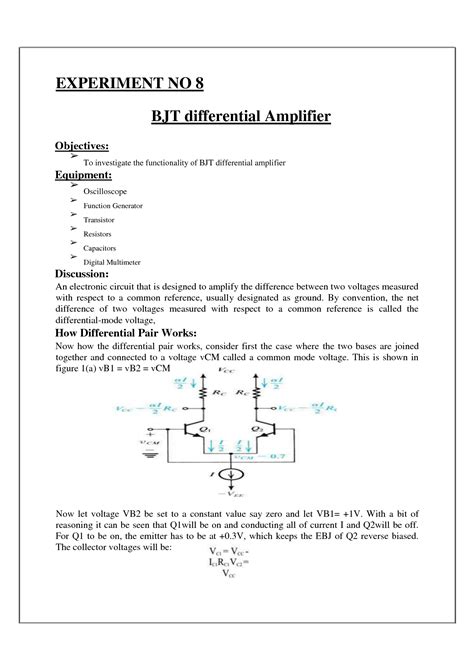 SOLUTION Bjt Differential Amplifier Electrical And Computer Studypool