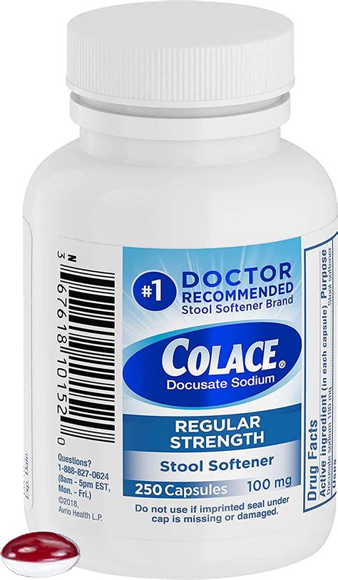 Colace Regular Strength Stool Softener 100 Mg Capsules 250 Count