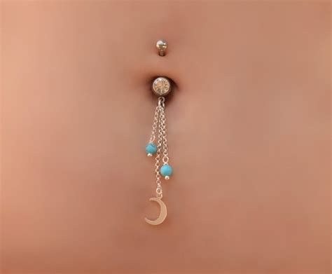 Moon Belly Button Rings Dangle Belly Button Rings Navel Etsy