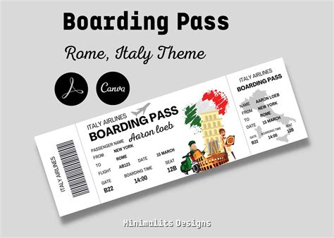 Italy Boarding Pass Editable Boarding Pass Vacation Ticket Printable