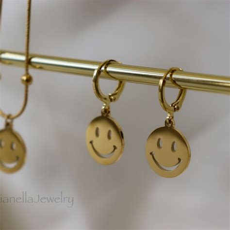 Gold Smiley Face Necklace Emoji Pendant Necklace Gold Charm Etsy