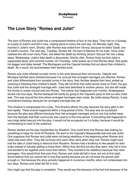 The Love Story Romeo and Juliet | PDF | Characters In Romeo And Juliet ...