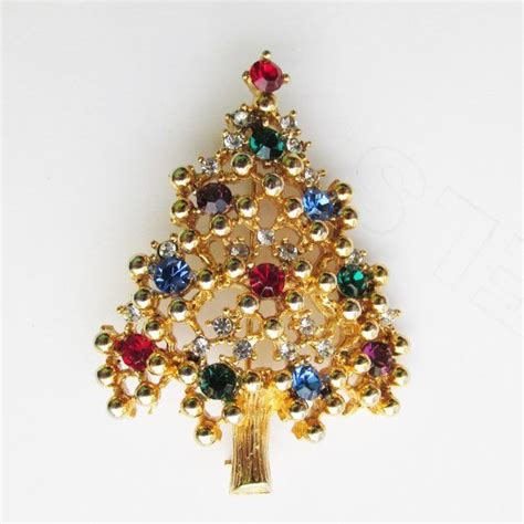 Vintage Signed Eisenberg Christmas Tree Brooch Etsy Christmas Bling