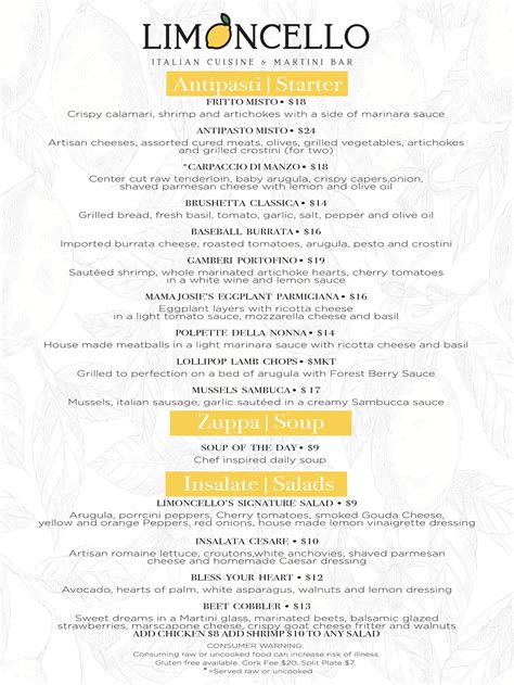 Menus Limoncello South