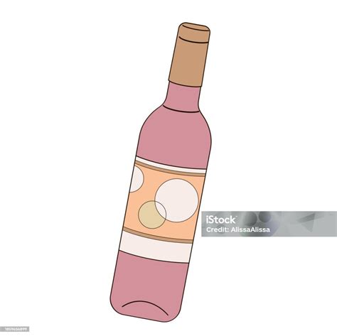 Red Wine Bottle Outline Color Vector Illustration Stock Illustration