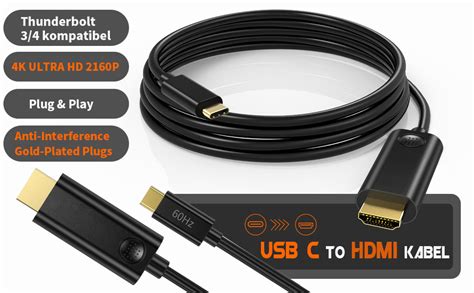 Cable Usb C A Hdmi De 180 Cm Adaptador Usb C A Hdmi Thunderbolt 3 4k 60hz Trenzado De