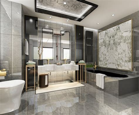 Premium Photo | 3d rendering modern bathroom with luxury tile decor