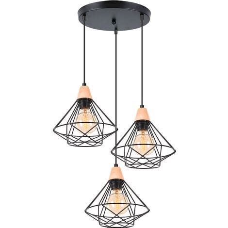 Suspension 3 Lampes Lustre Plafonnier Industrielle Cage en Métal E27