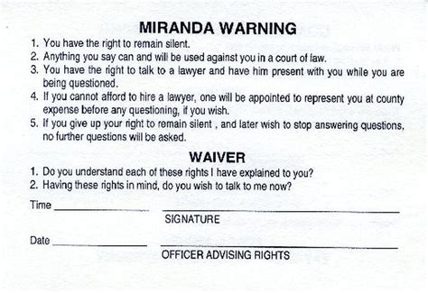 Printable Spanish Miranda Rights Waiver Form