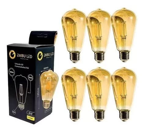 Kit 06 Lâmpadas Filamento Led Retrô Vintage 4w Quente St64